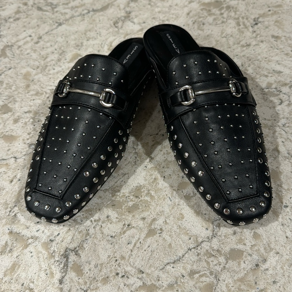 STEVEN by STEVE MADDEN~BLACK FAUX LEATHER MULE~SILVER HARDWARE & STUDS~NICE~BR​